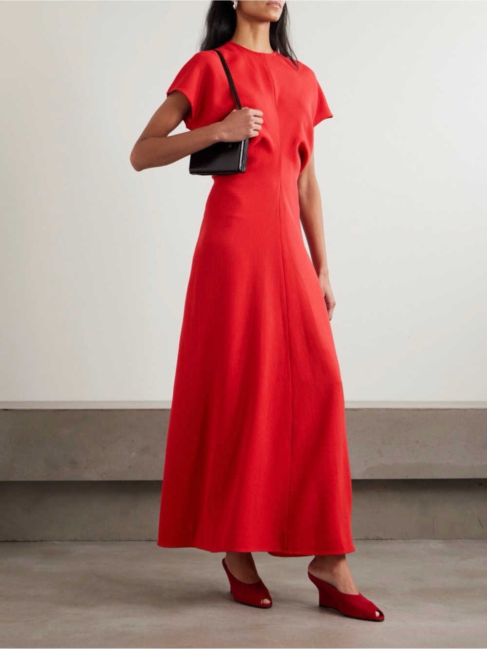 Toteme Red Crepe Maxi Dress with Cap Sleeves